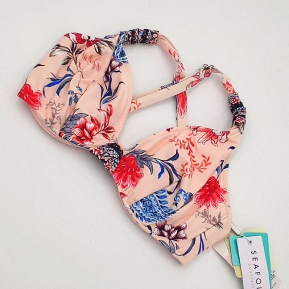 Seafolly Water Garden F‎ Cup Halter Bikini Top Petal Pink US 4